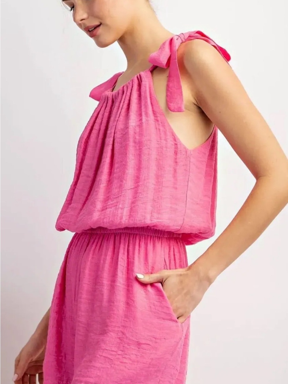 eesome Pink Tie-Shoulder Romper - Picture 4 of 8